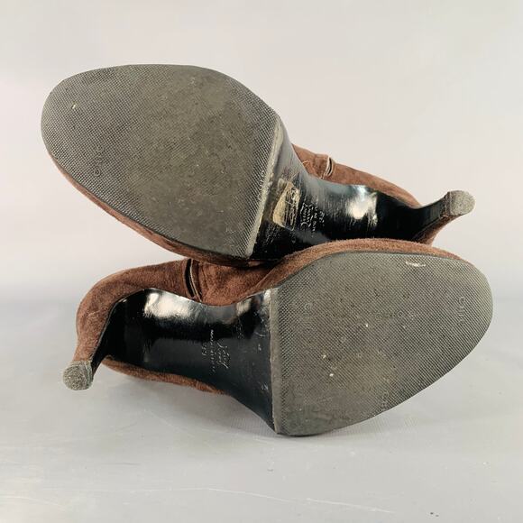 BARNEY'S CO-OP Size 9 Brown Suede Calf High Platform Stiletto Boots - Picture 5 of 8